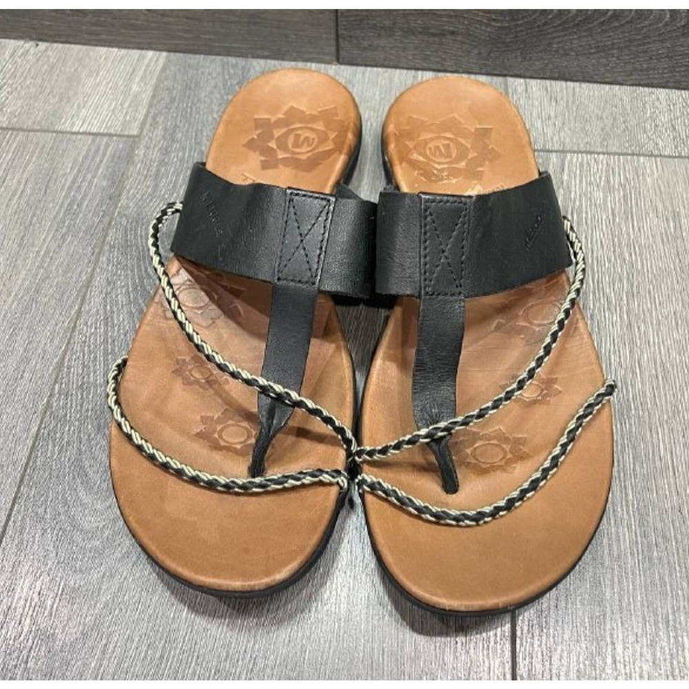 Merrell Amber Black‎ Strappy Leather Flip Flops Thong Sandals 10 S000103